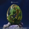 Green-gold Spiral-horned Dragon Egg. VIP Gift Set with a spiral-horned baby dragon in epoxy resin egg