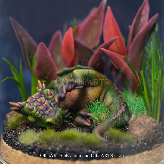 Green Sleeping Dragon Under Glass Dome