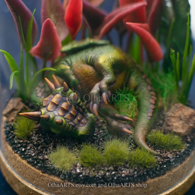 Green Sleeping Dragon Under Glass Dome
