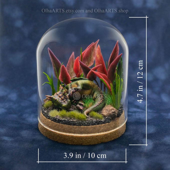 Green Sleeping Dragon Under Glass Dome