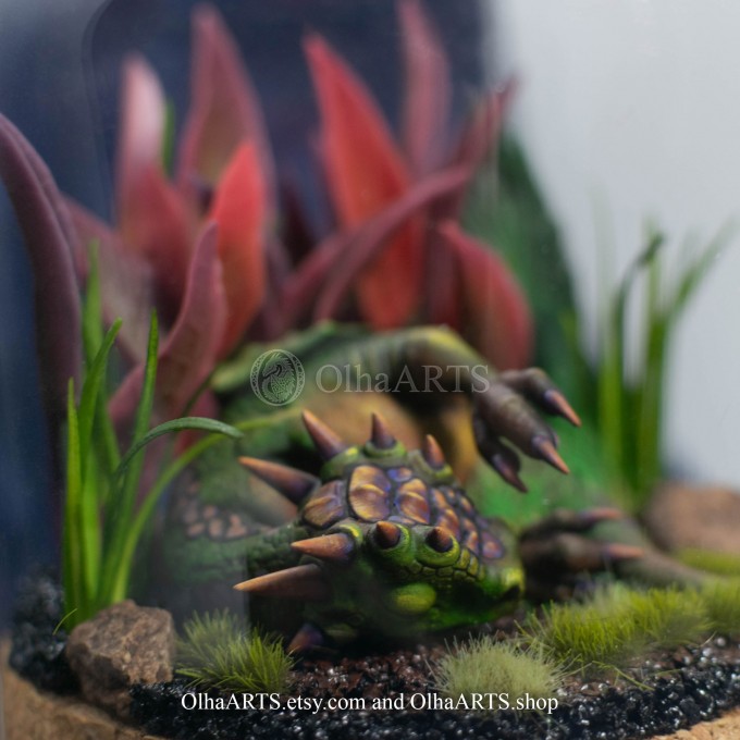 Green Sleeping Dragon Under Glass Dome