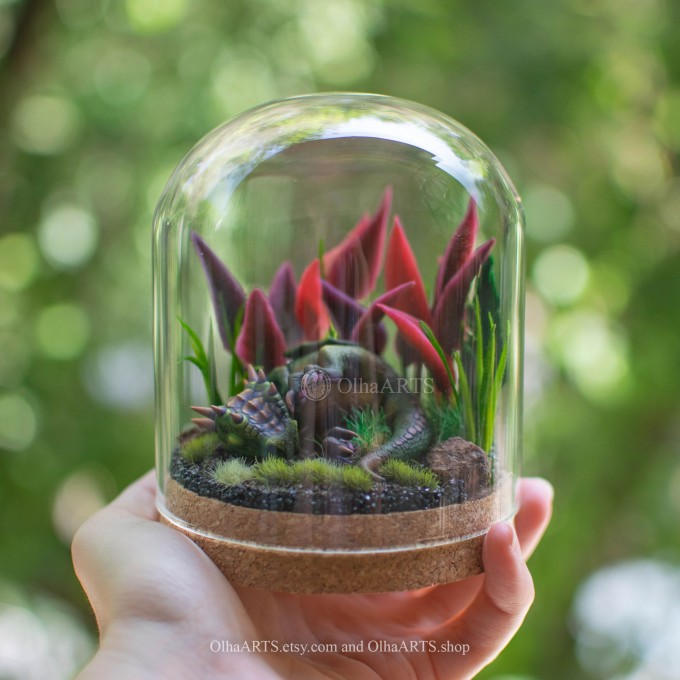 Green Sleeping Dragon Under Glass Dome