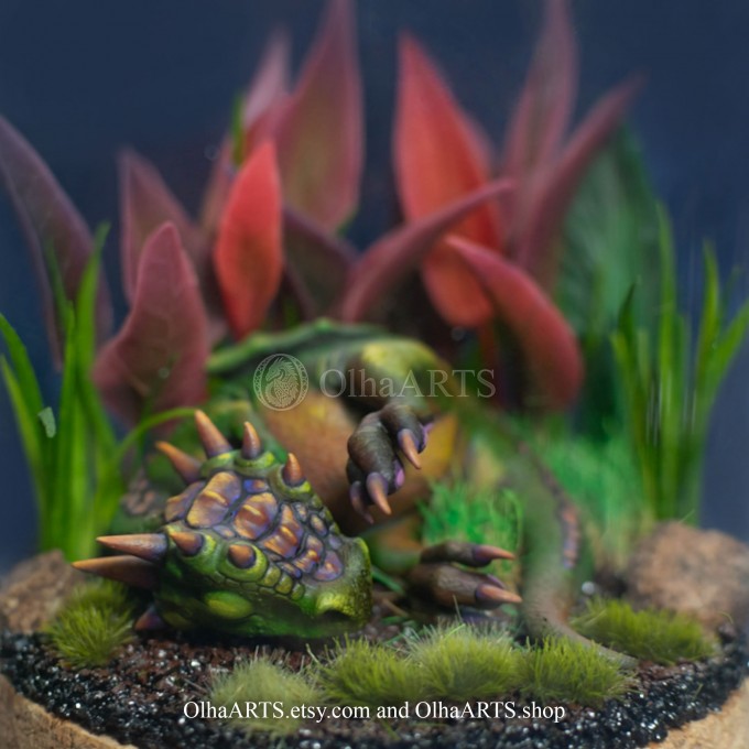 Green Sleeping Dragon Under Glass Dome