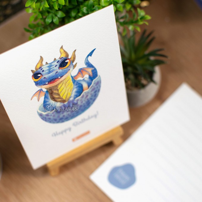Postcard Happy Birthday, Hatchling Dragon