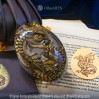 Golden Dragon Egg. VIP Gift Set with a spiral-horned baby dragon in epoxy resin egg