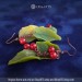 Nature dangle earrings with green leaves and red berries