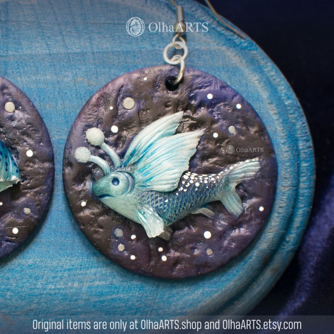 Earrings with Jellyfish and Flying Fish