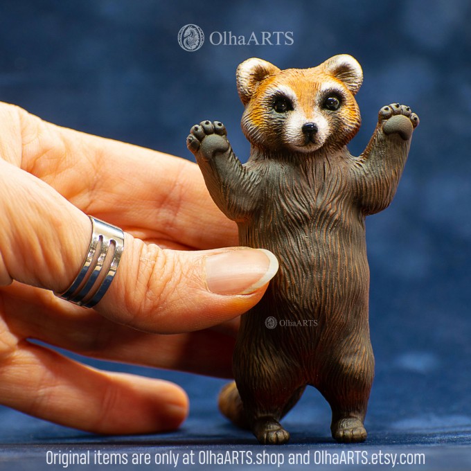 Realistic Figure of a Playing Red Panda, Standing on its Hind Legs