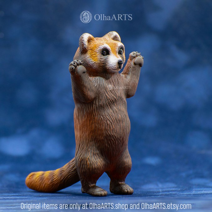 Realistic Figure of a Playing Red Panda, Standing on its Hind Legs