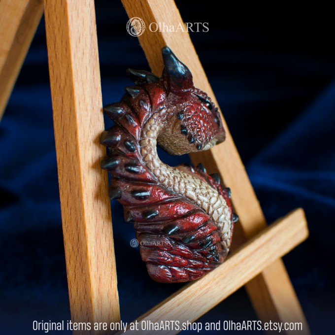 Red Dragon Head, Fantasy Pendant, Magnet, Lapel Pin or Brooch
