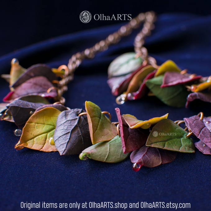 Boho Necklace with Autumn Leaves