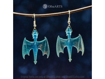 Blue Ice Dragon Earrings