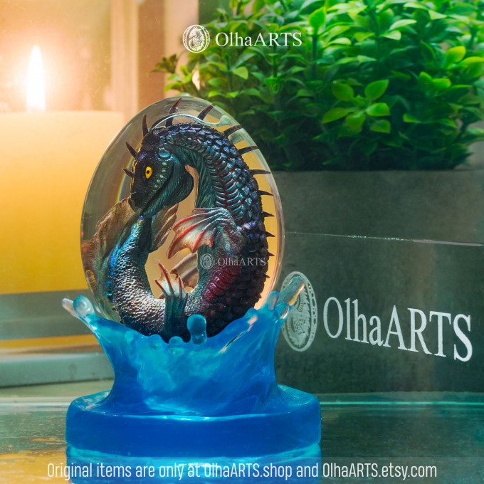 Banda Sea Dragon Egg. VIP Gift Set with a water baby dragon in epoxy resin egg