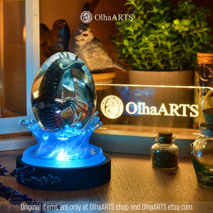 Banda Sea Dragon Egg. VIP Gift Set with a water baby dragon in epoxy resin egg