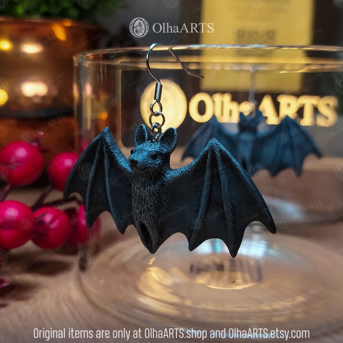 Realistic Bat Earrings, Halloween Jewelry in Gothic Style