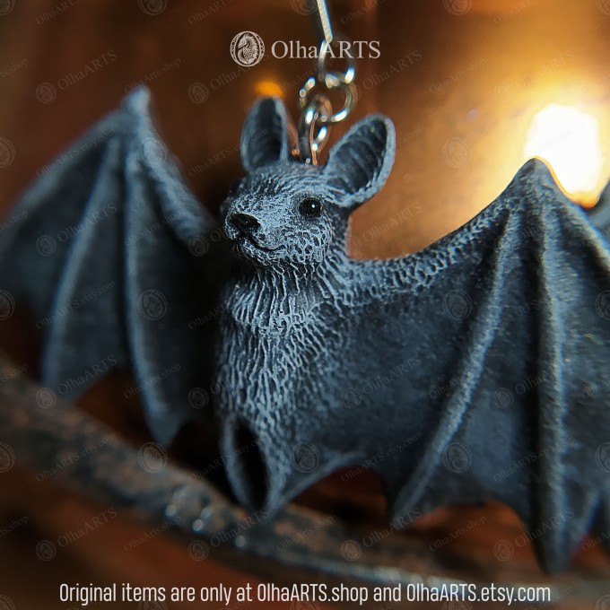 Realistic Bat Earrings, Halloween Jewelry in Gothic Style