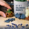 Set of 3 Halloween  Magnets, a Pumpkin and a Pair of Bats
