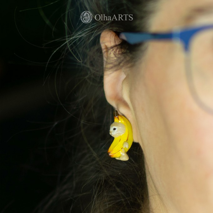 Banana Cat Stud Earrings