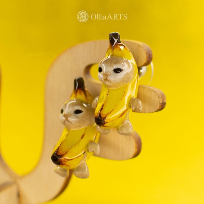 Banana Cat Stud Earrings