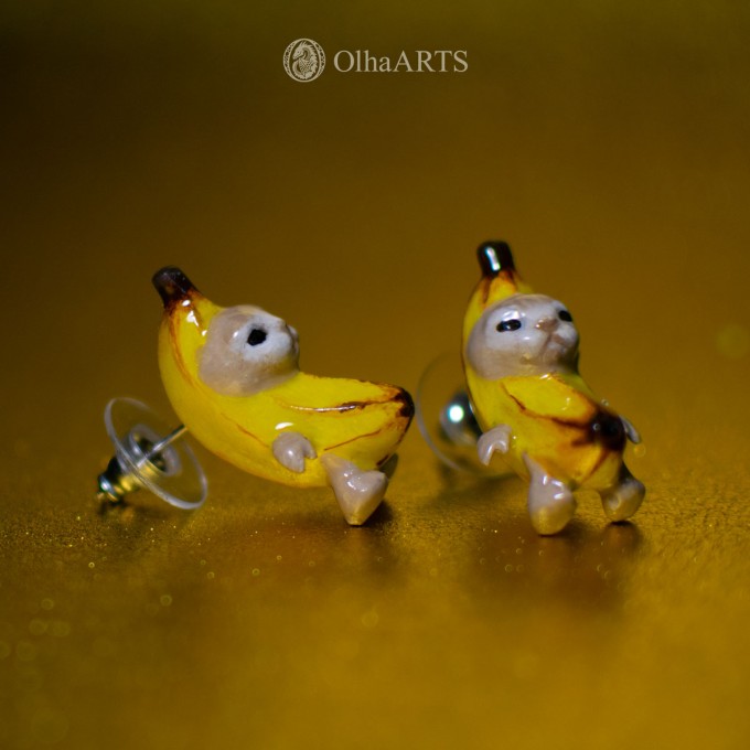 Banana Cat Stud Earrings