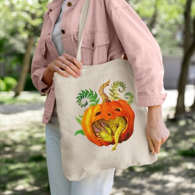 Tote Bag Dragon Sleeping in a Pumpkin