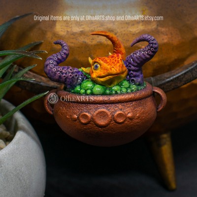 Magnet with a Miniature Dragon in a Cauldron