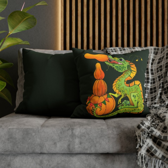 Halloween Pillow Case - Dragon and Pumpkins