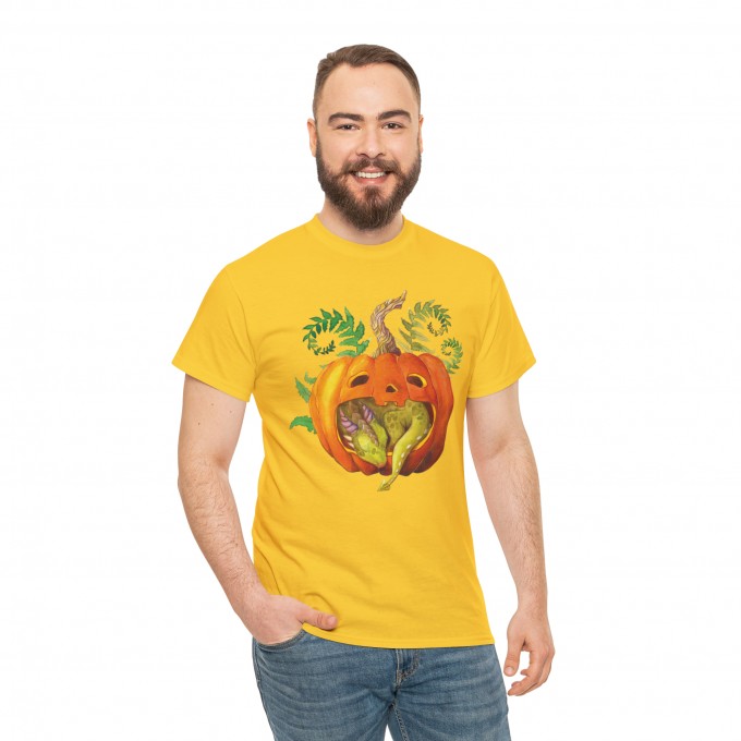 Unisex Cotton T-shirt with Halloween illustration