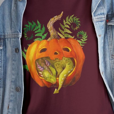 Unisex Cotton T-Shirt Sleeping Baby Dragon in a Pumpkin