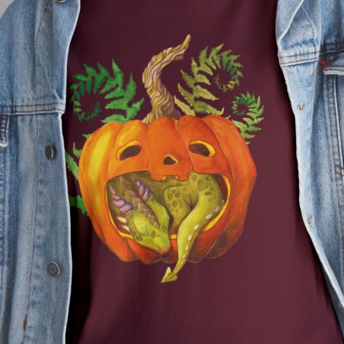 Unisex Cotton T-shirt with Halloween illustration