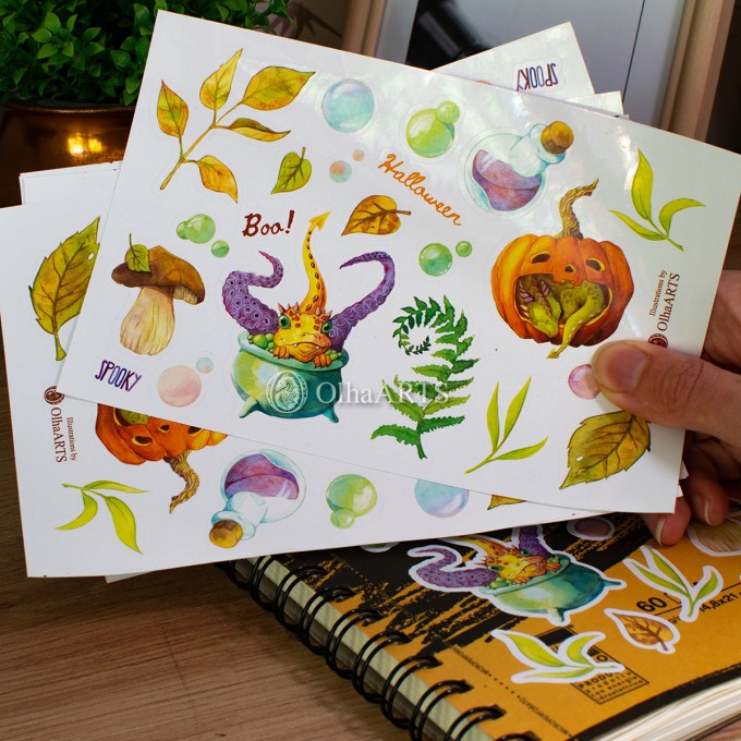 Halloween Sticker Sheet with Dragons