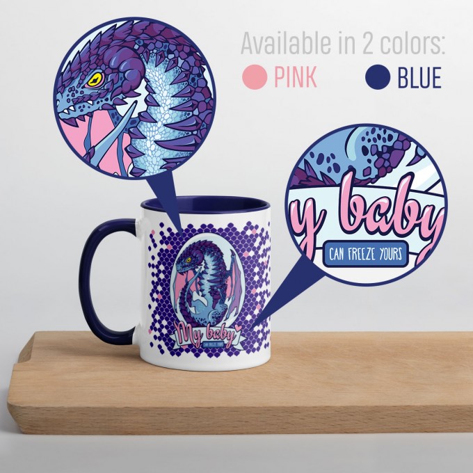 Personalized Dragon Mug with Snow Dragon Egg and text "My Baby Can Burn Yours", 11oz