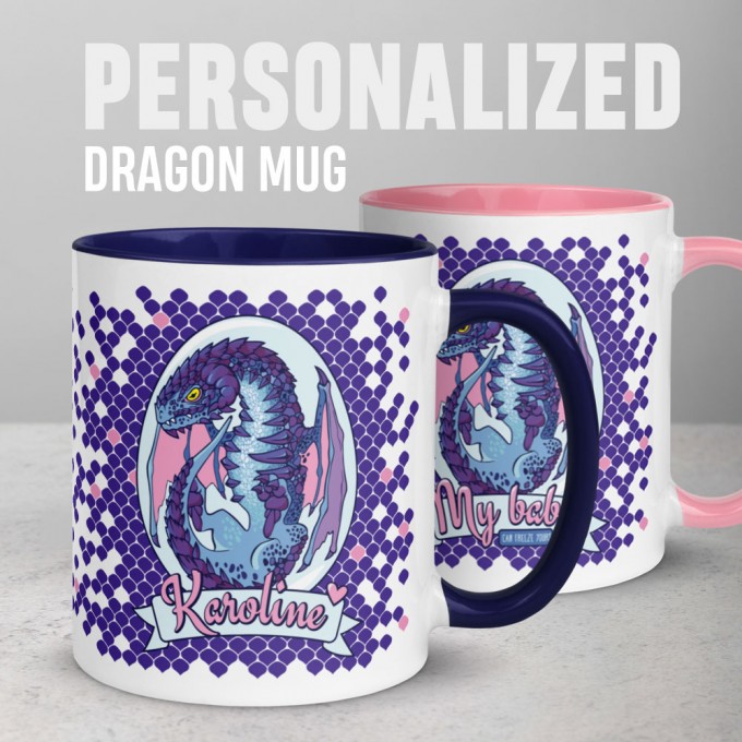 Personalized Dragon Mug with Snow Dragon Egg and text "My Baby Can Burn Yours", 11oz