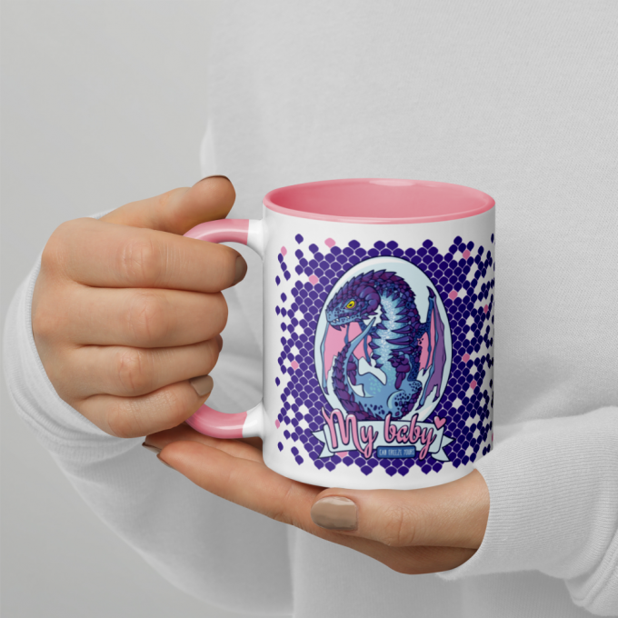 Personalized Dragon Mug with Snow Dragon Egg and text "My Baby Can Burn Yours", 11oz