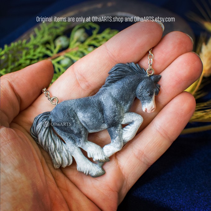 Running Grey Horse: Pendant / Brooch / Magnet