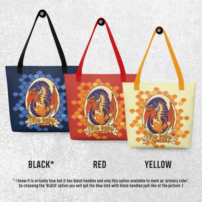 Tote bag with Lava Dragon Egg, 15"x15", in 3 colors