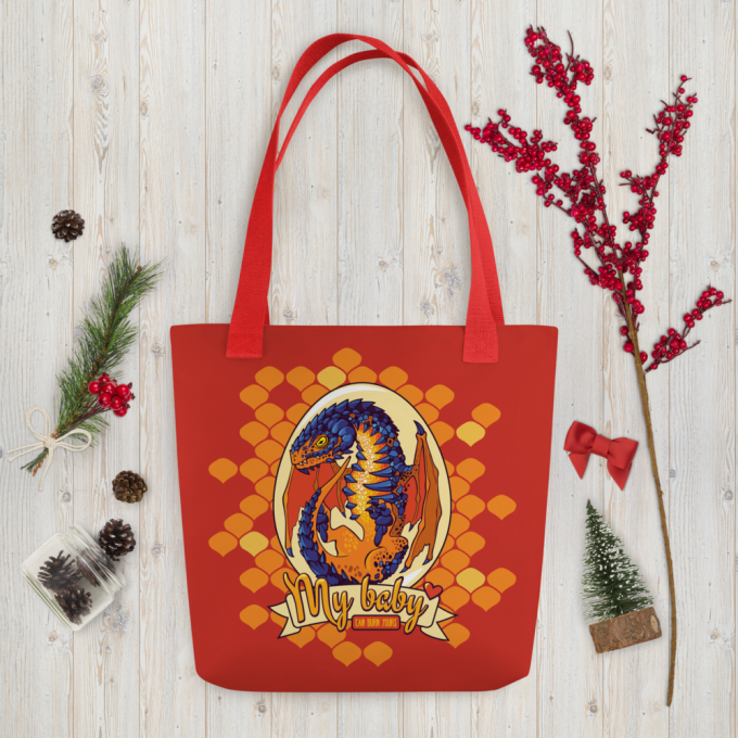 Tote bag with Lava Dragon Egg, 15"x15", in 3 colors