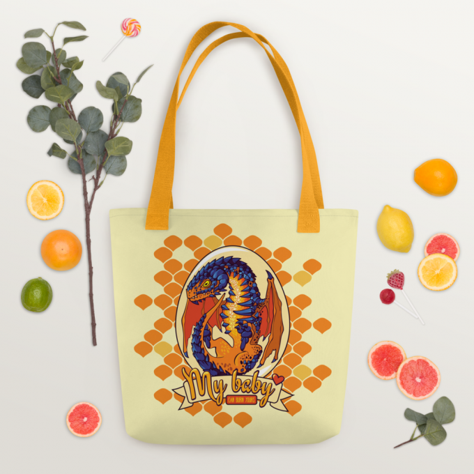 Tote bag with Lava Dragon Egg, 15"x15", in 3 colors
