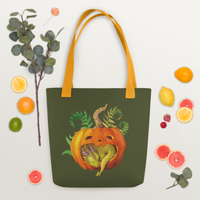 Tote bag Baby Dragon Sleeping in a Pumpkin