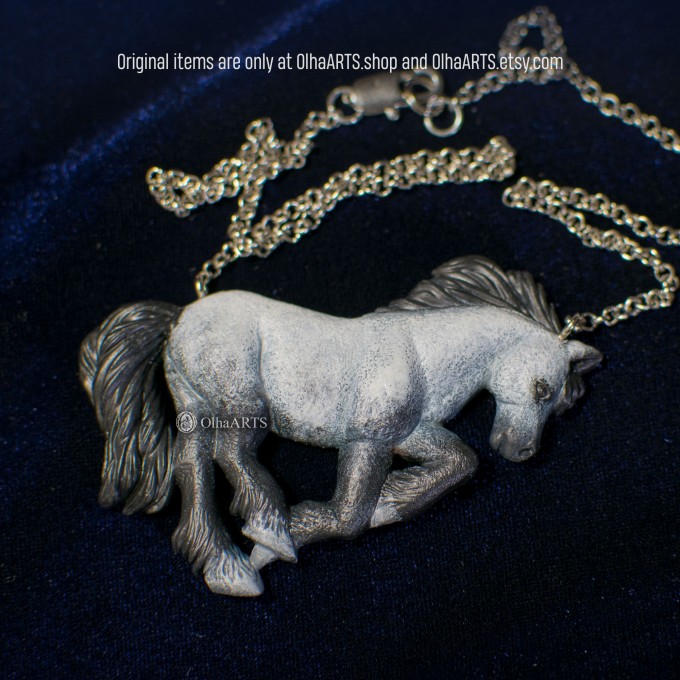 Running Grey Horse: Pendant / Brooch / Magnet