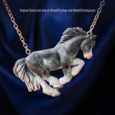 Running Grey Horse: Pendant / Brooch / Magnet