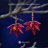 Customizable short dangle earrings with red maple leaves and orange berries