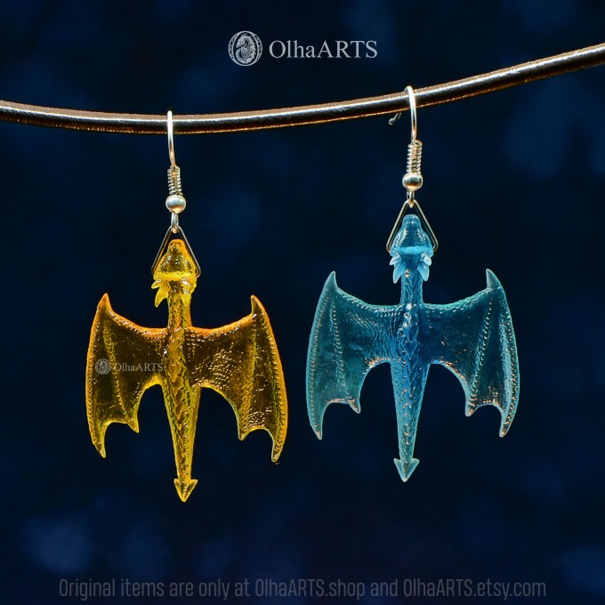 Yellow and Blue Dragon Earrings